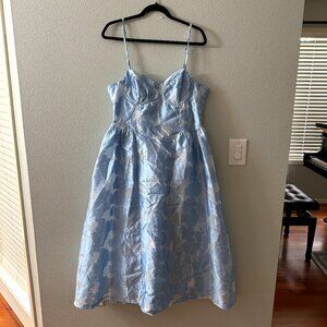 NWT Lulus Destiny Light Blue Burnout Jacquare Bustier Midi Dress XL Satin